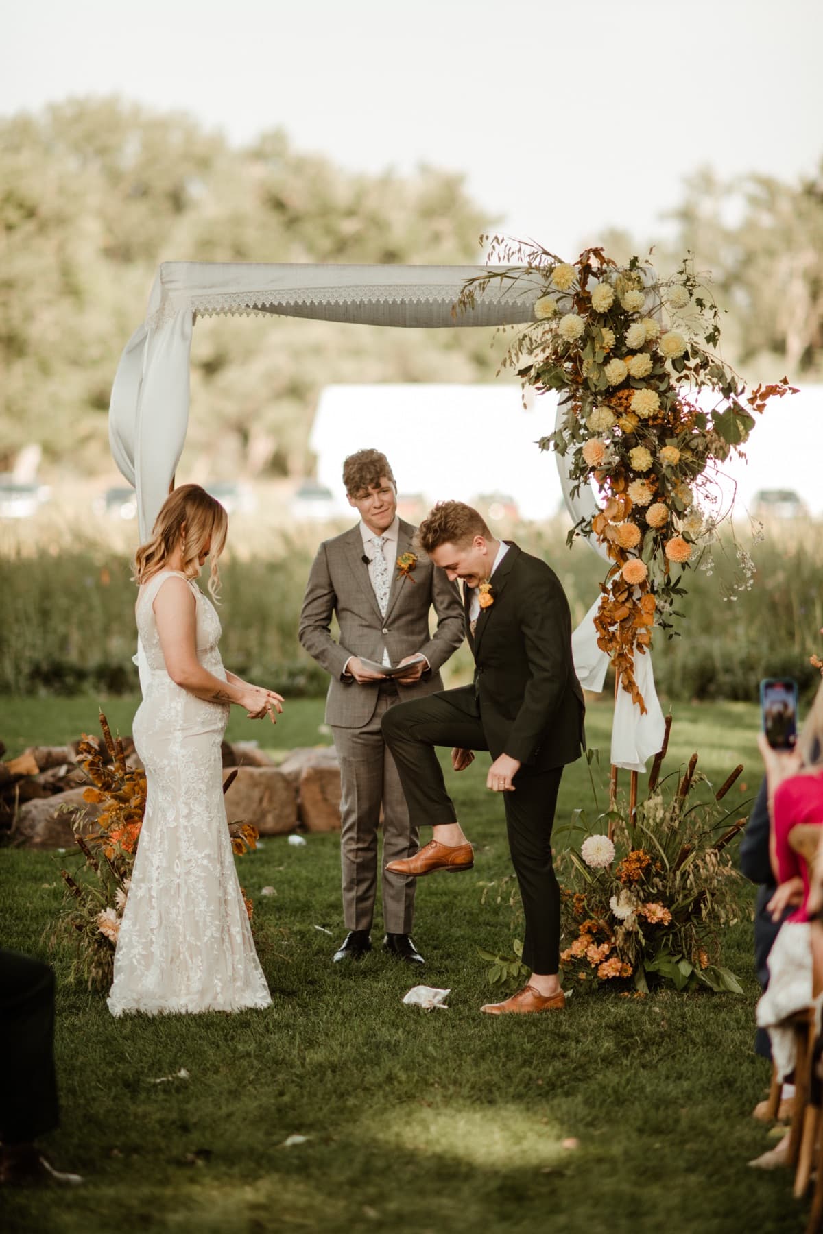 Breaking the glass at the end of the ceremony