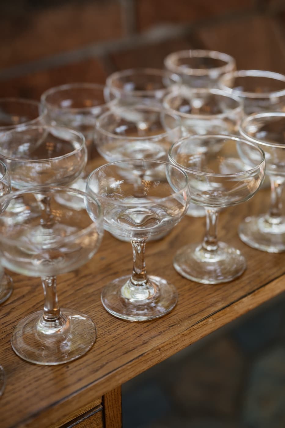 Glassware styled for a reception table