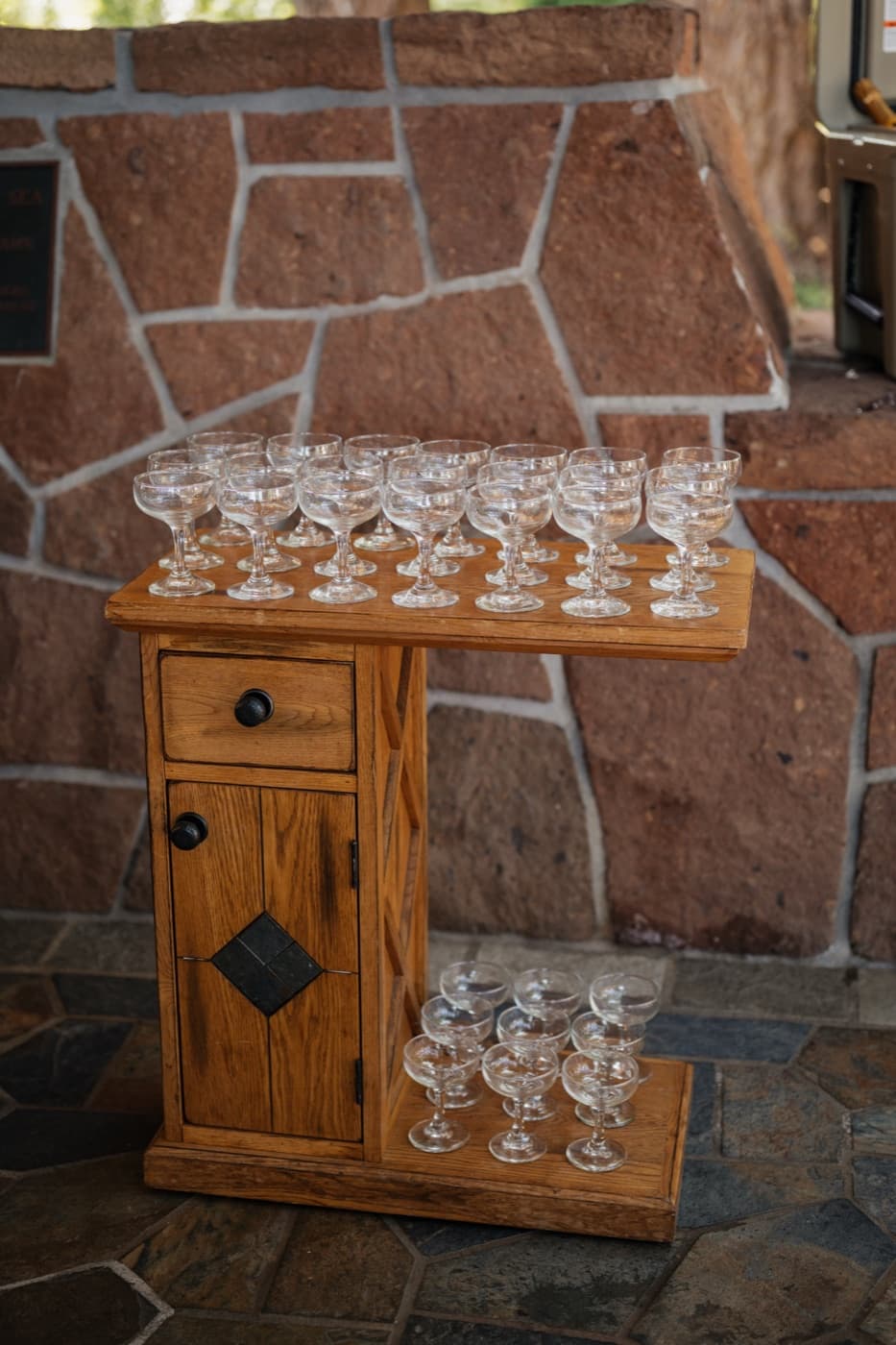Glassware styled for a reception table
