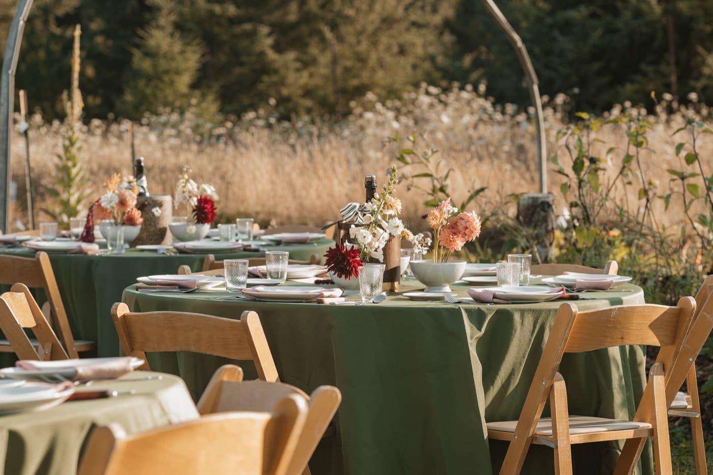 Glassware styled for a reception table