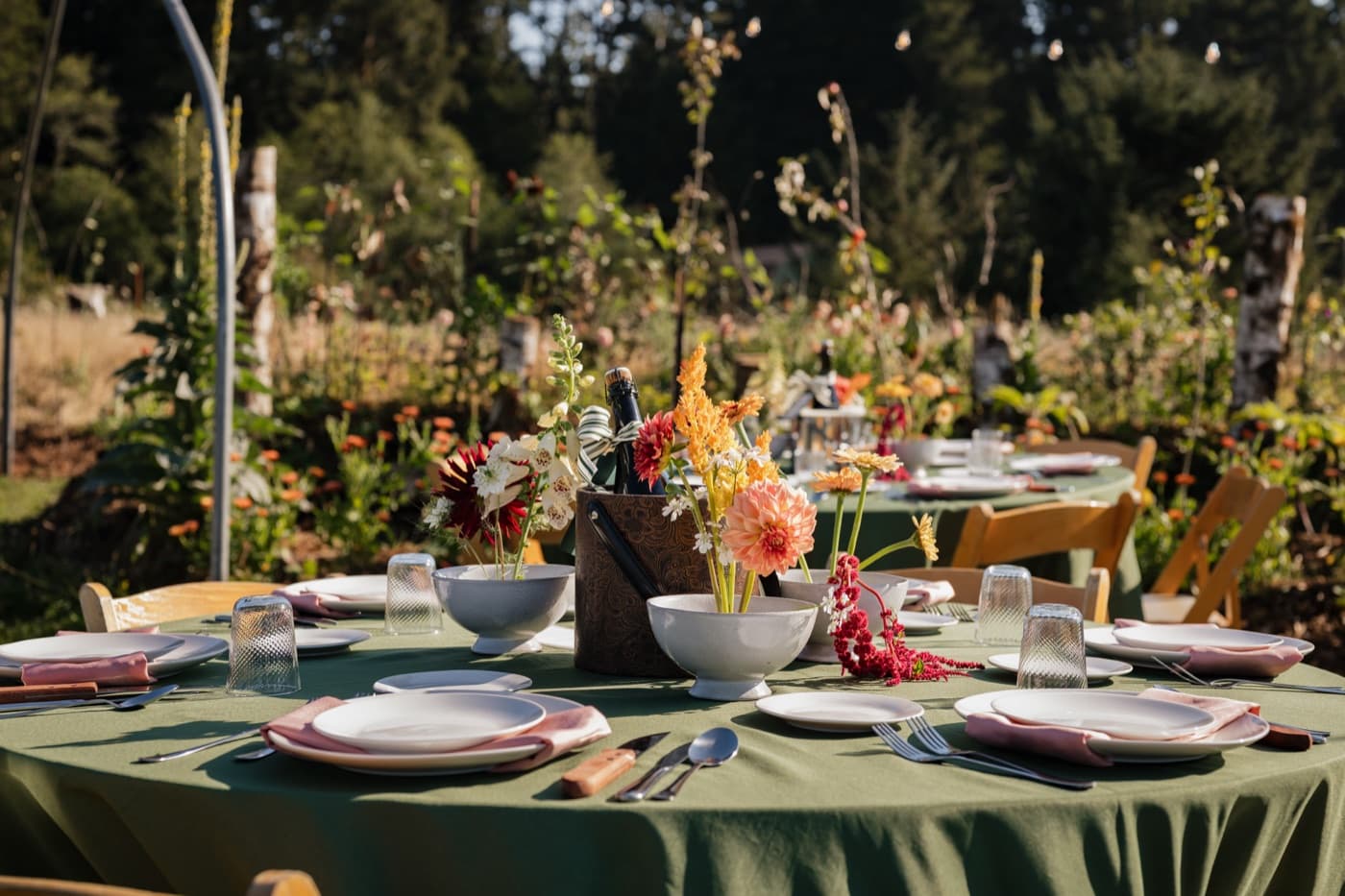 Table linens styled for a reception table